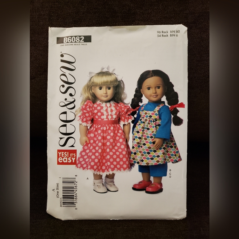 Butterick See and Sew Pattern B6082 Doll Clothes Fits American Girl Doll